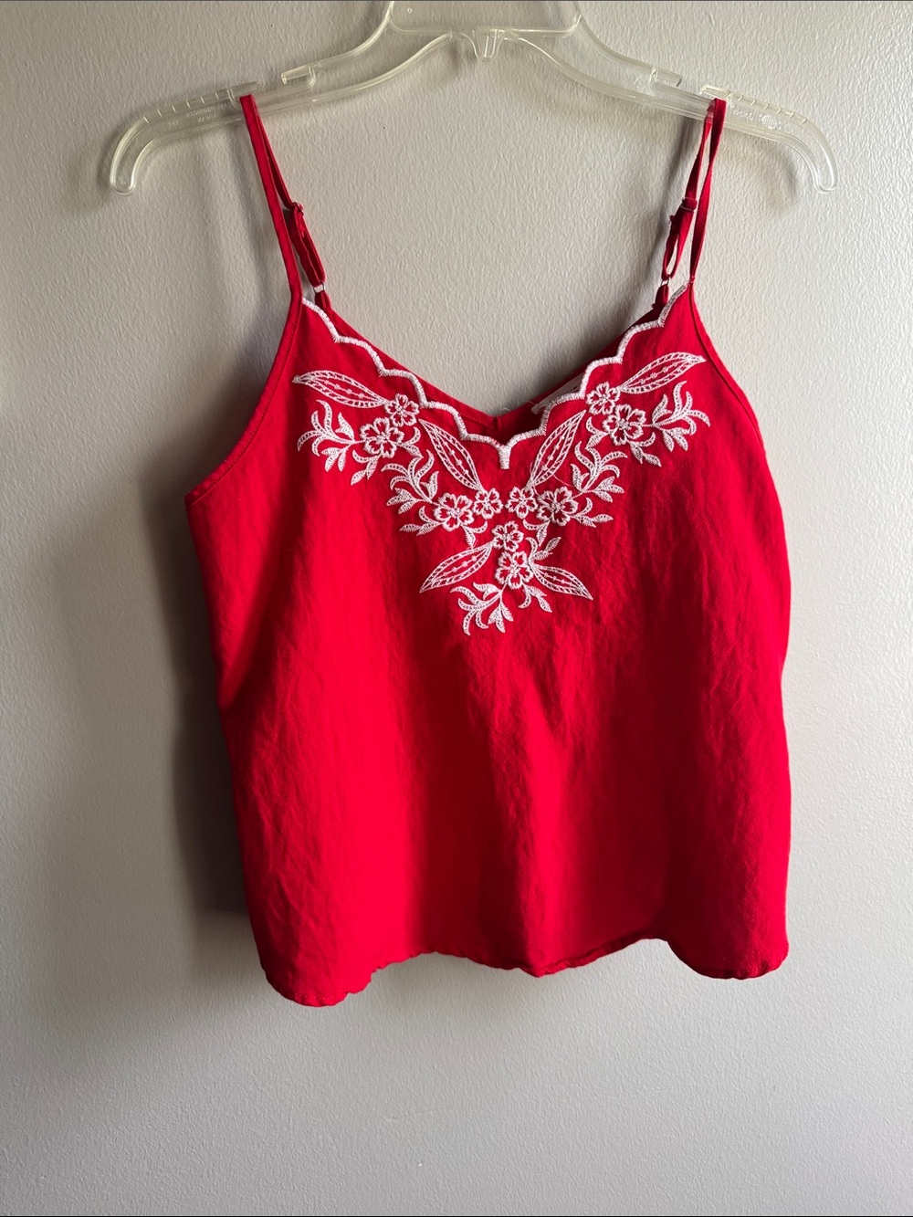 mine Red Camisole with White Floral Embroidery